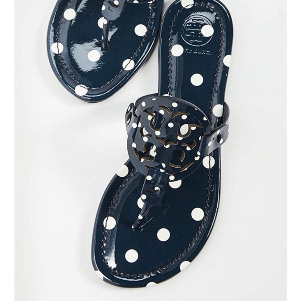 Tory Burch Dark Blue and White Polka Dot Sandals 7.5